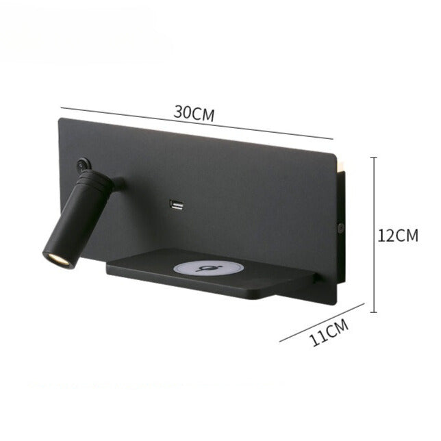 Modern LED wall lamp with USB connection, wall lamp with shelf for bedroom & office