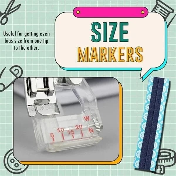 Adjustable Bias Tape Binding Foot | Sewing Machine Presser Foot | Transparent Guide | 0.5–2cm