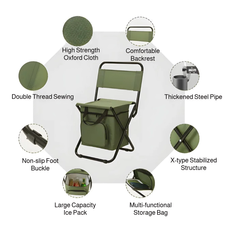 Built-in Cooling Bag Portable Folding Outdoor Stool