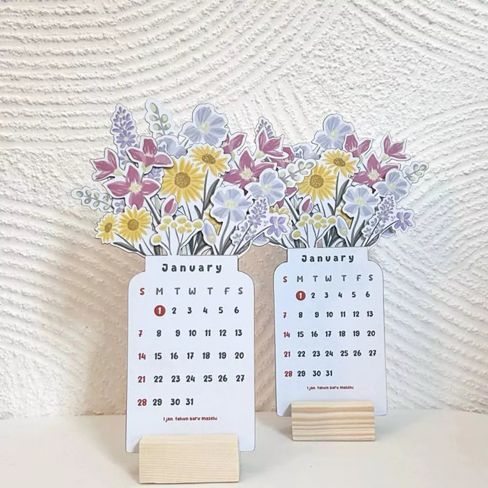 2025 Bloomy Flowers Desk Calendar Decorative & Functional Planner