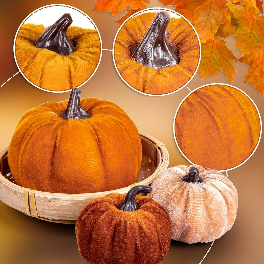 Autumn Decoration Pumpkin Set – 12 Pieces Artificial Pumpkins with Velvet Finish