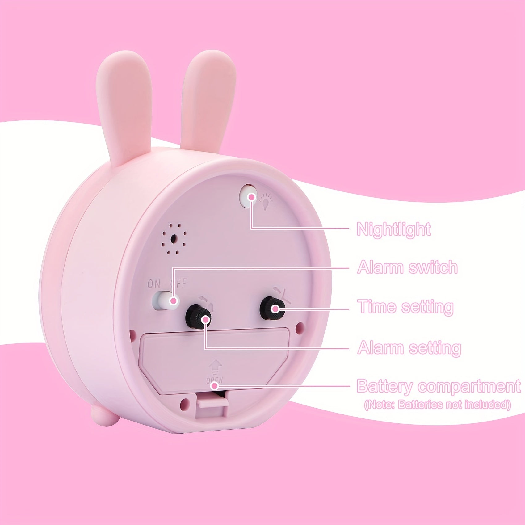 Children's Alarm Clock with Night Light – Quiet, Rabbit Pattern & Compact Design