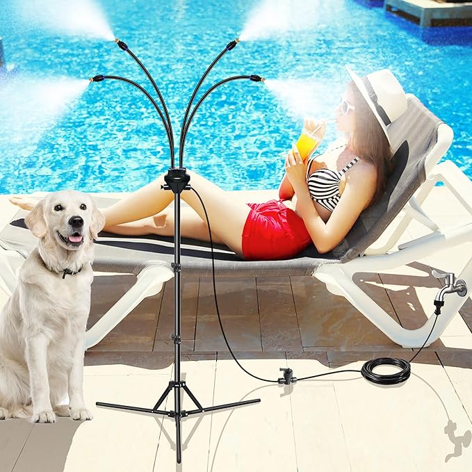 Standing misting system - adjustable height outdoor patio mister for cooling decks, porches, and backyards