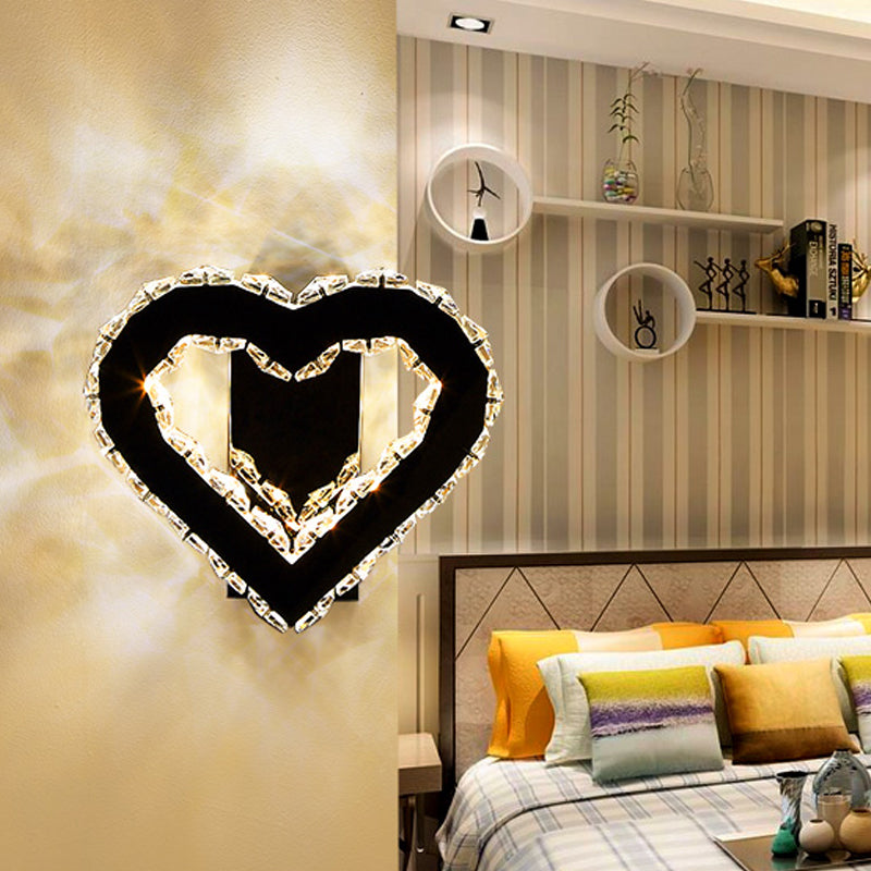 LED Love Heart Wall Lighting Modernism Black Faceted Crystal Wall Lighting Ideas for Bedroom
