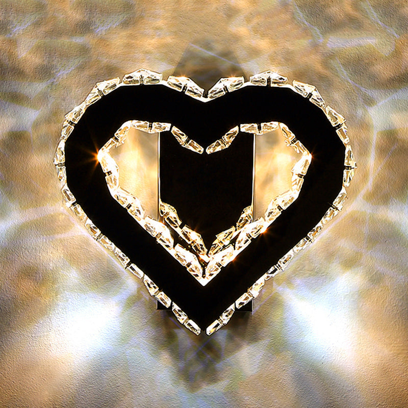 LED Love Heart Wall Lighting Modernism Black Faceted Crystal Wall Lighting Ideas for Bedroom