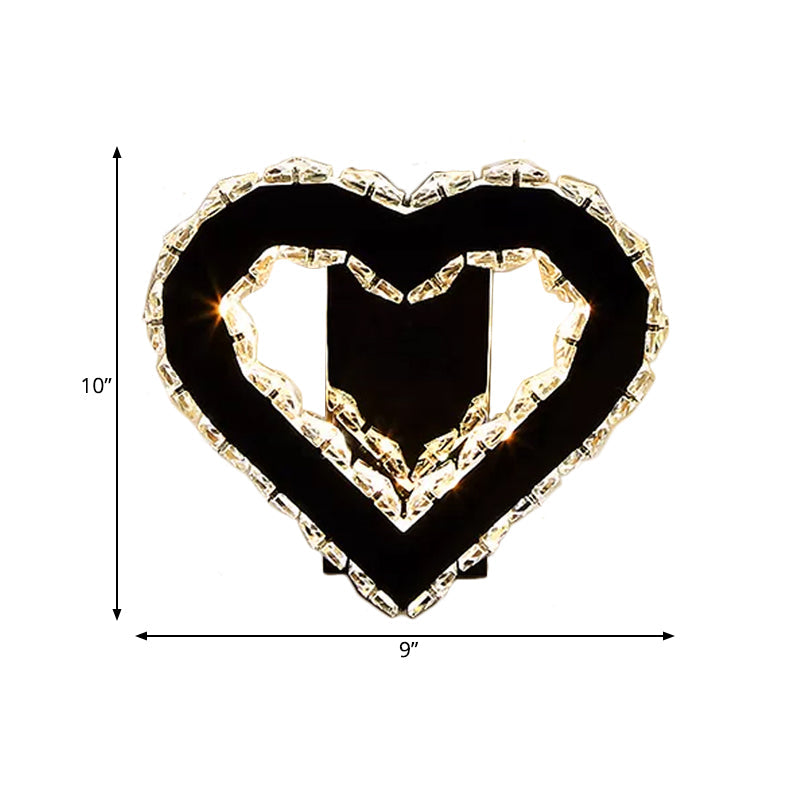 LED Love Heart Wall Lighting Modernism Black Faceted Crystal Wall Lighting Ideas for Bedroom
