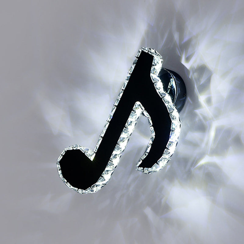 Music Note Crystal Wall Light Wall Lamp Simple Style LED Hall Wall Mounted Lamp in Black