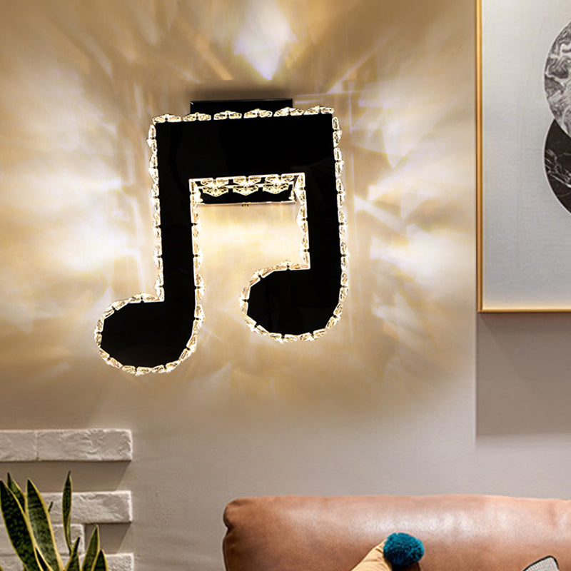 LED Wall Mount Lamp Minimalist Music Note Shape Facet Crystal Wall Lighting Fixture in Black