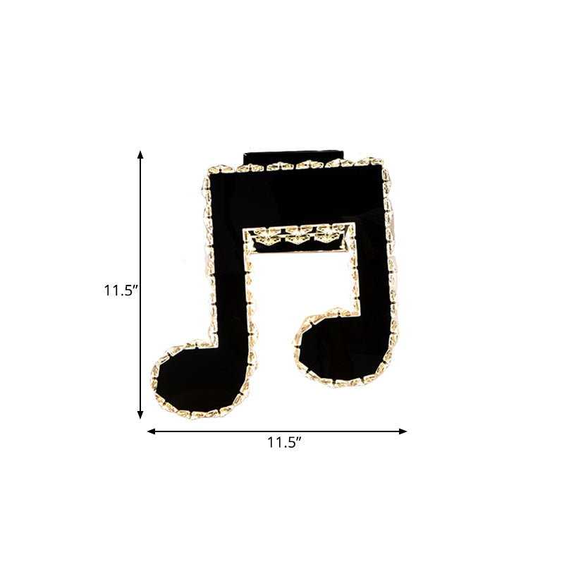 LED Wall Mount Lamp Minimalist Music Note Shape Facet Crystal Wall Lighting Fixture in Black