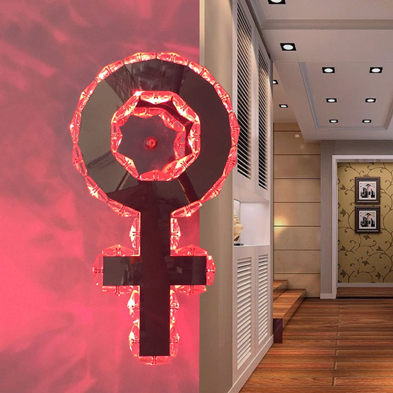 Nickel Girl Logo Wall-Mounted Lighting Modernist Style Hollowed Crystal LED Bedroom Wall Lamp Light