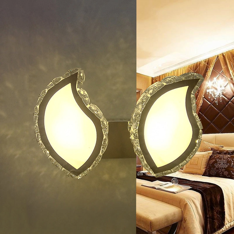Leaf Bedroom Wall Mounted Lamp Modern Clear Crystal LED Chrome Finish Surface Wall Sconces