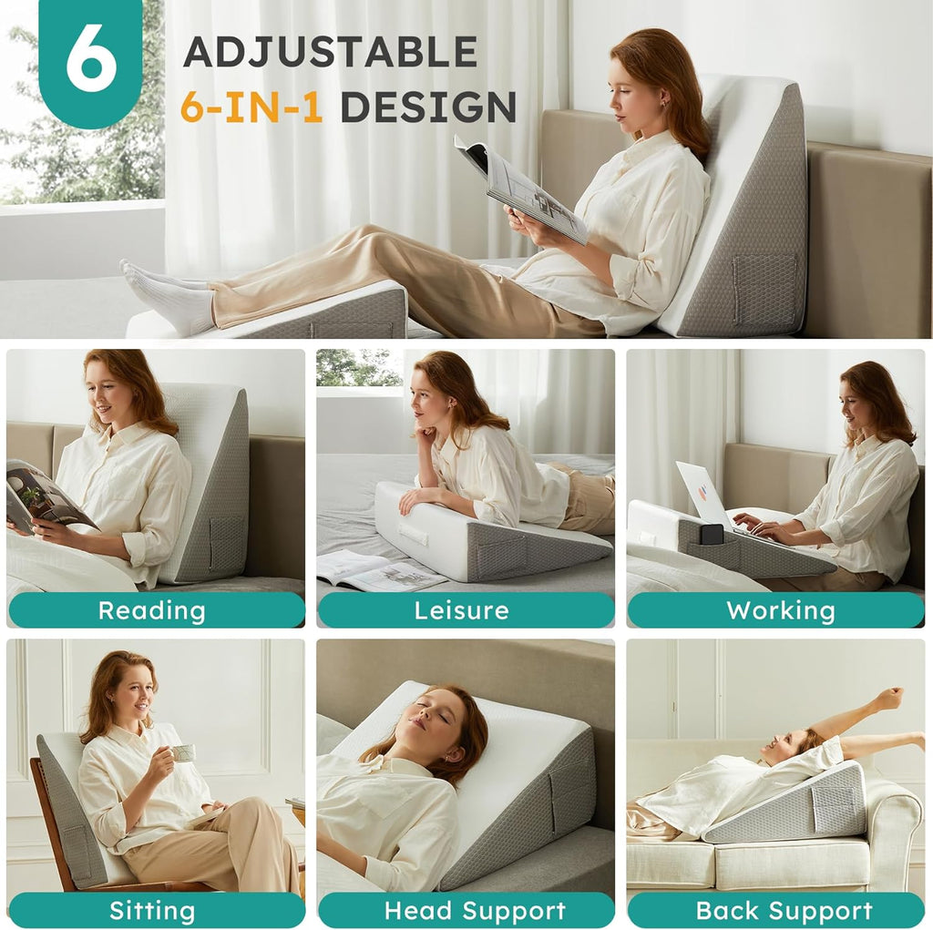 Deluxe Inclined Wedge Support Pillow | Cooling Gel Memory Foam, Removable Cover & Ideal for Back Pain Relief and Acid Reflux