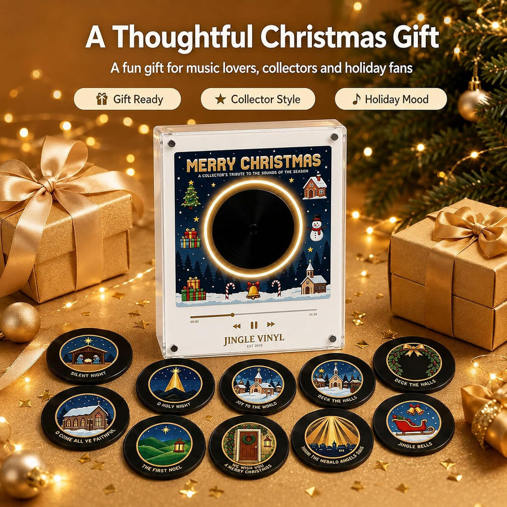 2027 New Magnetic Fridge Record Player, Christmas Magnetic Fridge Vinyl Music Box with 9 NFC Discs