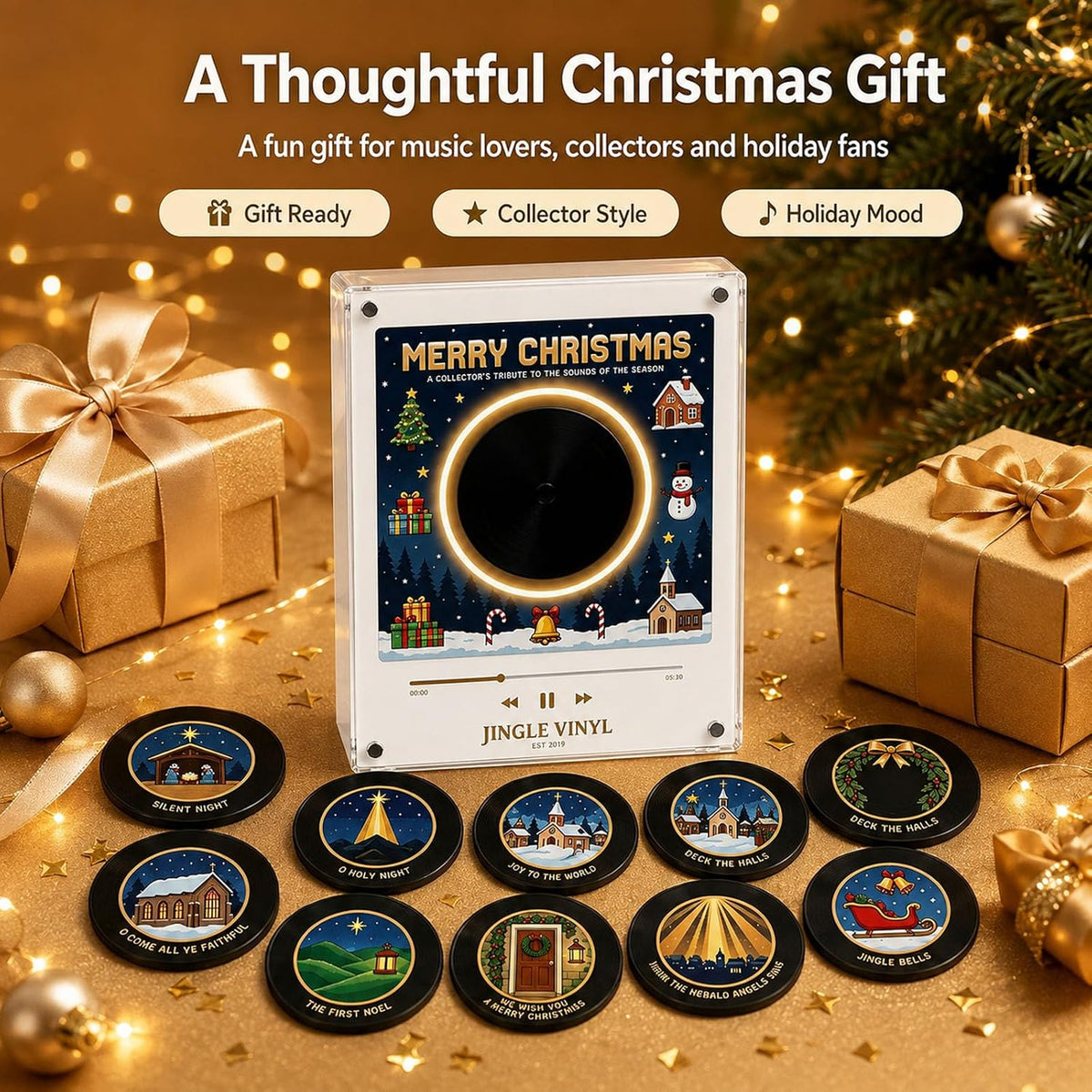 2027 New Magnetic Fridge Record Player, Christmas Magnetic Fridge Vinyl Music Box with 9 NFC Discs