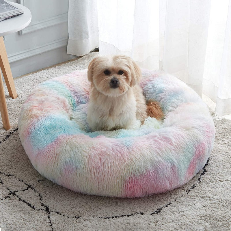 Beef Rainbow Extra Plush Calming Donut Dog Beds