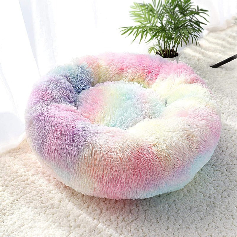 Beef Rainbow Extra Plush Calming Donut Dog Beds