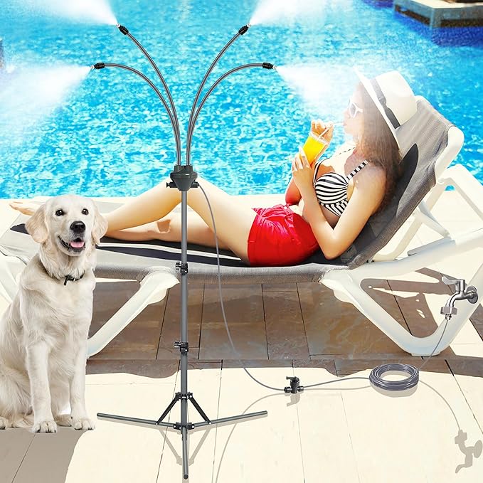 Standing misting system - adjustable height outdoor patio mister for cooling decks, porches, and backyards