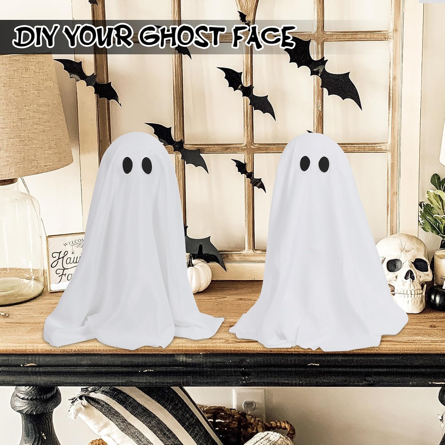SPOOKY GHOST HALLOWEEN DECOR - STRING LIGHTS BATTERY OPERATED