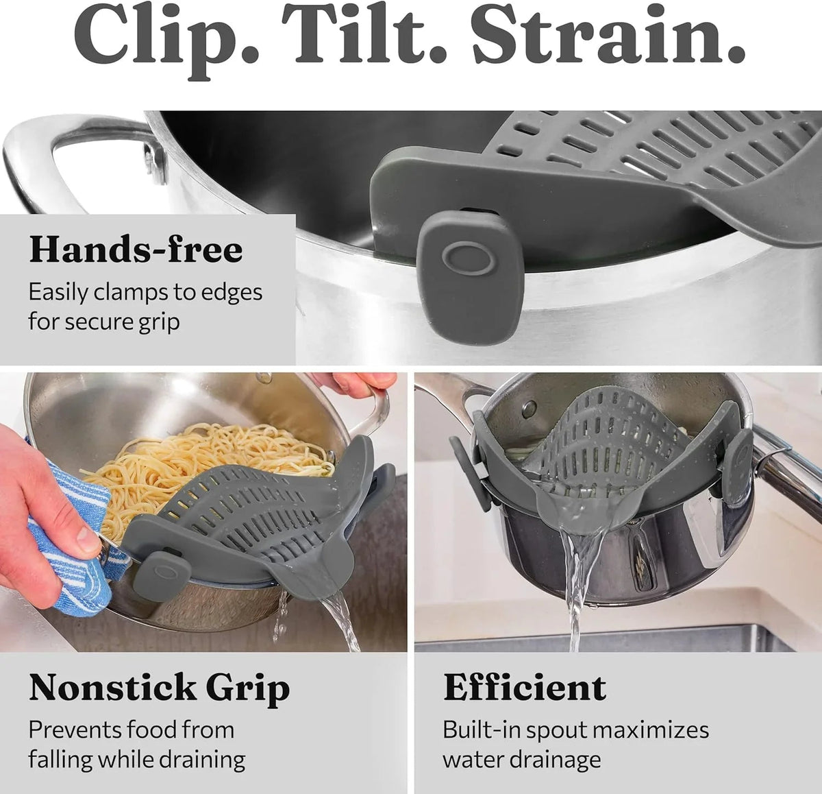 Silicone sieve with clip – Heat-resistant draining container for food