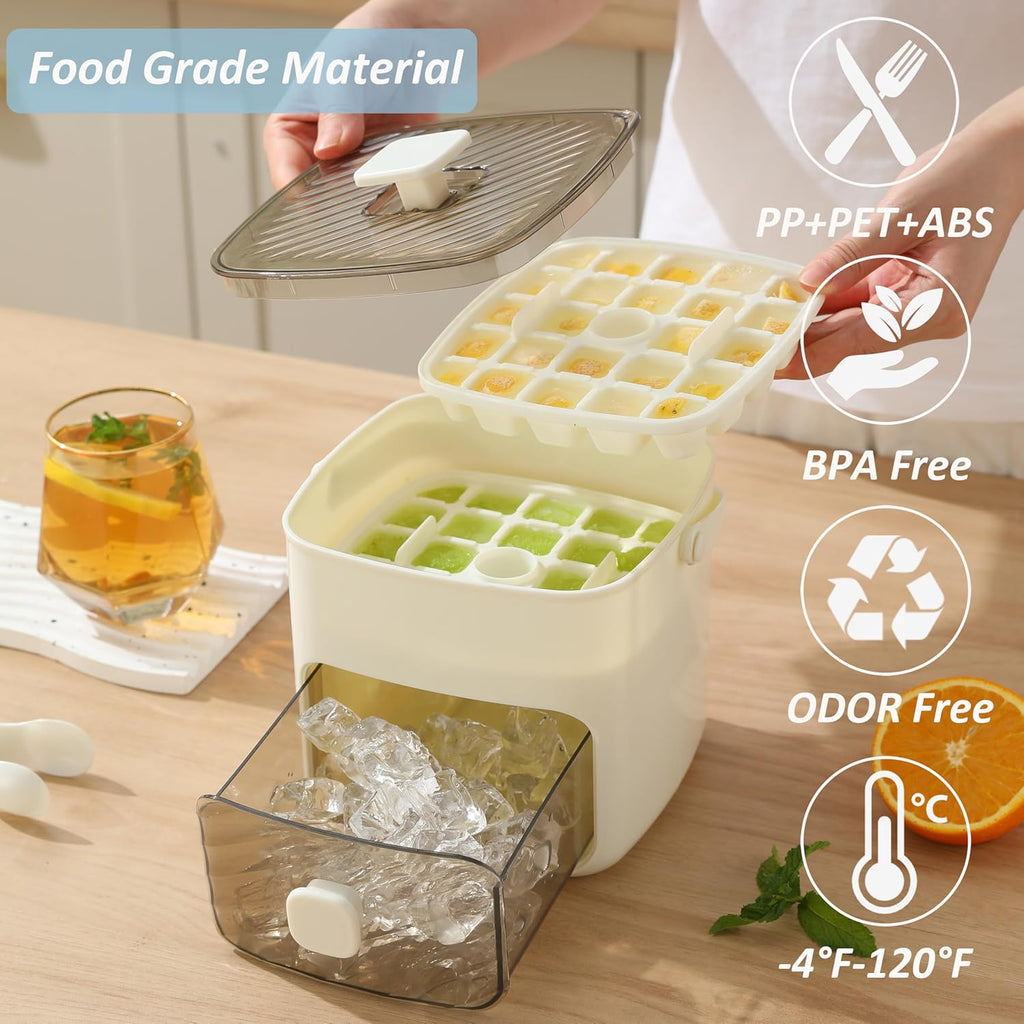 Ice cube tray with lid and waste, ice tray for freezer, flexible ice cube trays