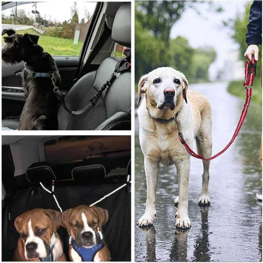 Adjustable Reflective 2-in-1 Dog Car Seatbelt Tether with Headrest Restraint