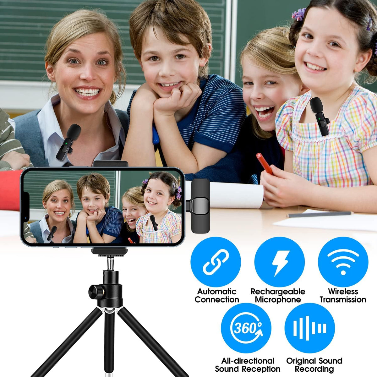 2-Pack wireless microphone for iPhone iPad