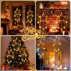 Quntis 2Pcs 95cm Large Christmas Window Lights, 84LED 12 Stars Battery Operated Christmas Silhouette Sparkle Star Lights with Timer Memory, 8 Modes Xmas Indoor Outdoor Hanging Decoration, Warm White