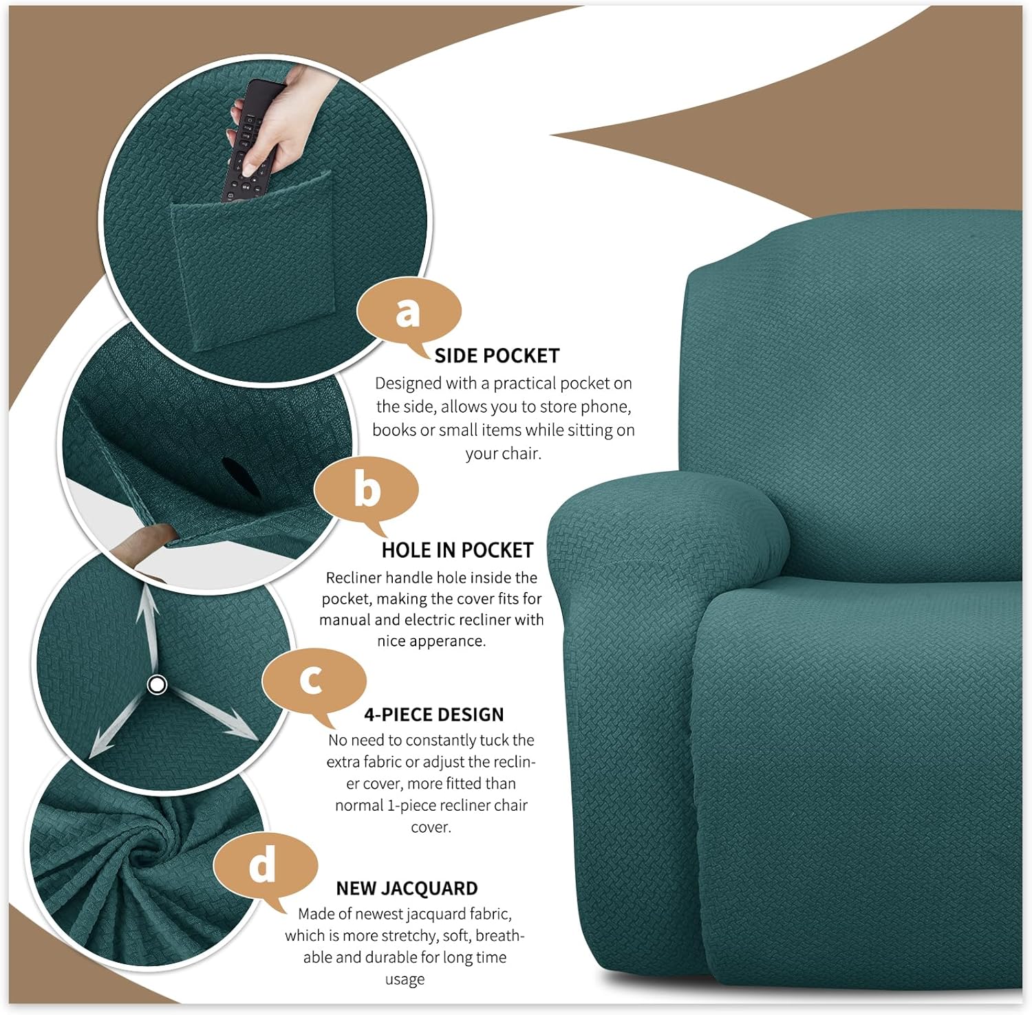 Stretch Recliner Chair Covers 4-Piece Set – CoverMate