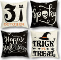 Set Of 4 Halloween Pillow Covers - Spider Web, Cat, Skull Decorative Cushion Cases (45 x 45 CM)