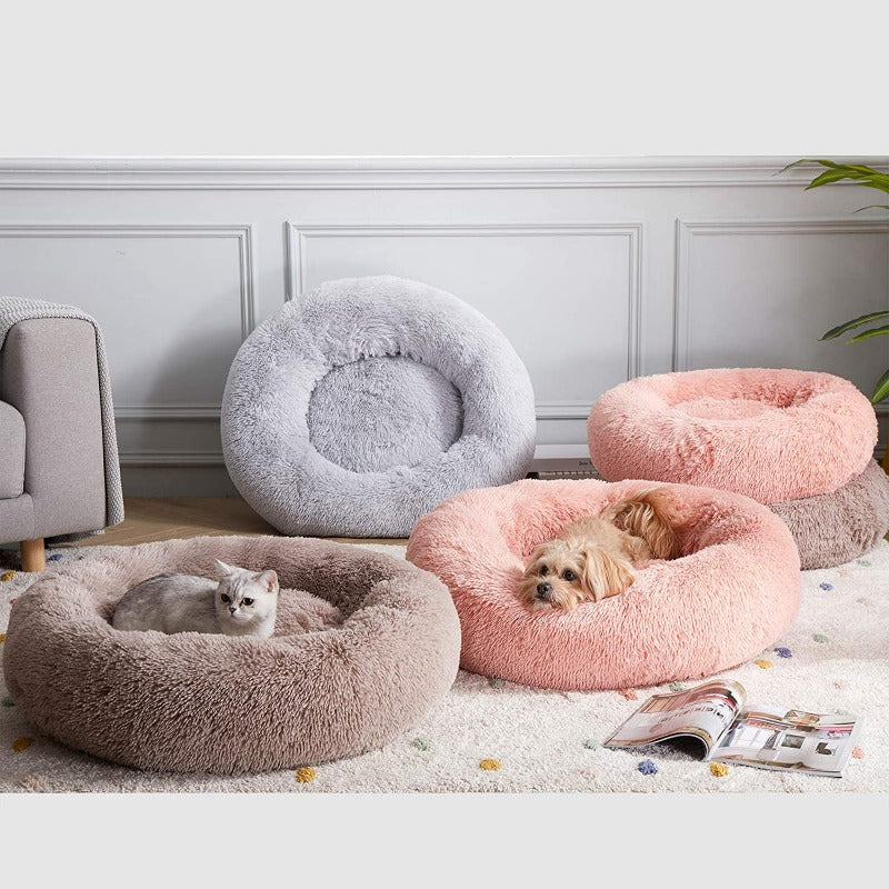 Beef Plush Calming Donut Dog Bed for Small to Large Dogs