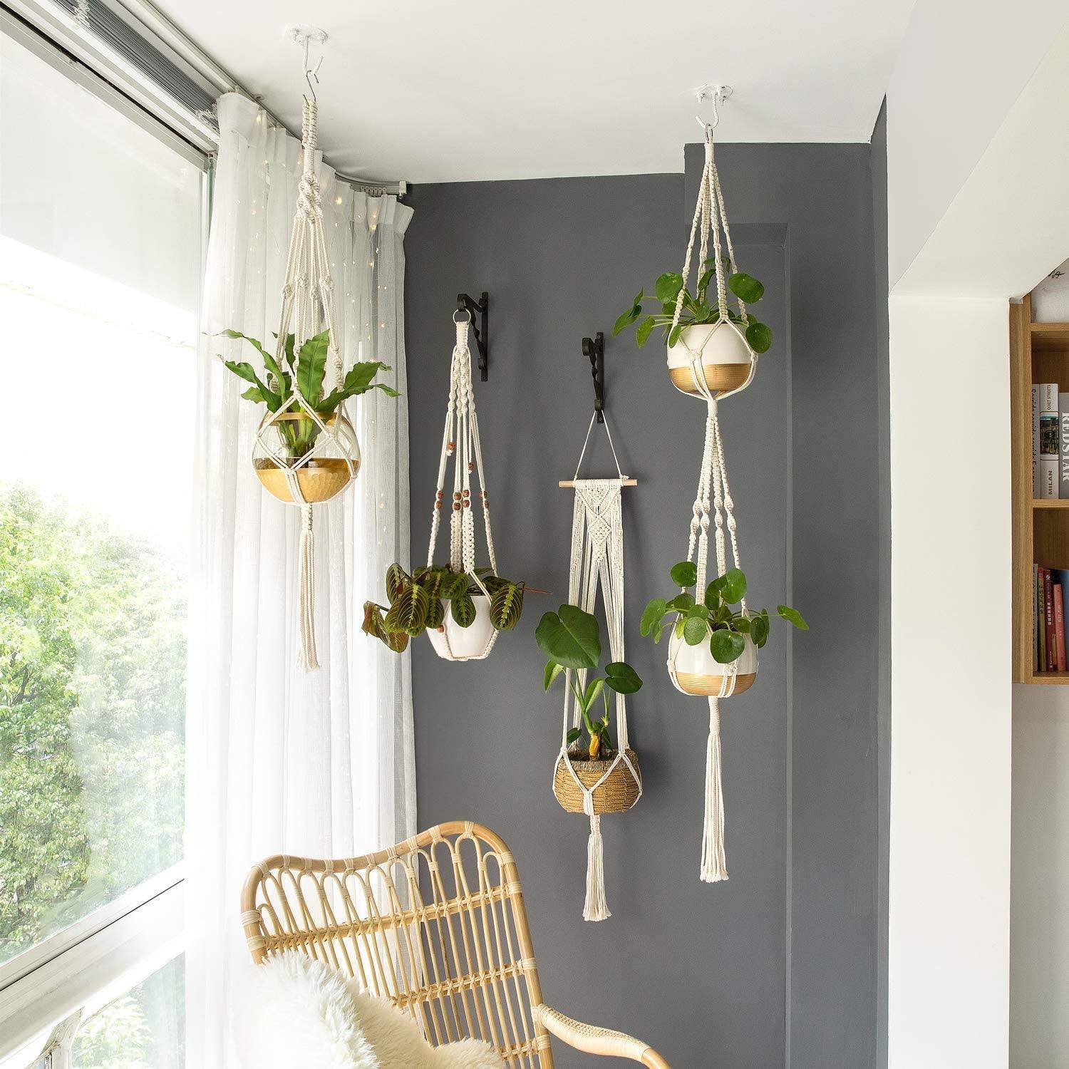 4-piece handmade Boho macrame plant hanger set