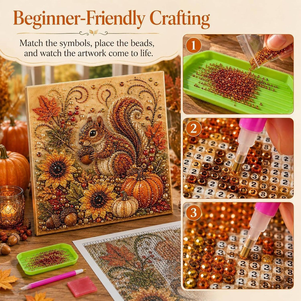 Autumn Pearl Painting Kit, Cute Pearl Painting Crafts for Adults