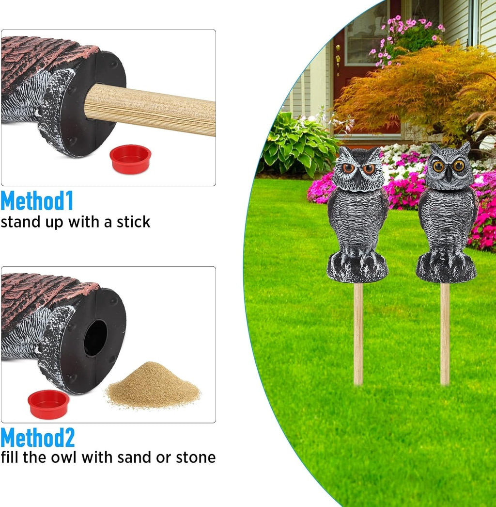 Realistic 2-Pack Owl Decoy with Rotating Head – Outdoor Bird & Pest Repellent