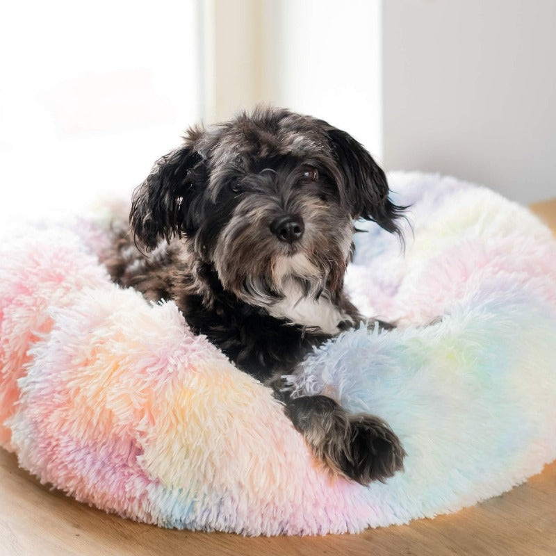 Beef Rainbow Extra Plush Calming Donut Dog Beds
