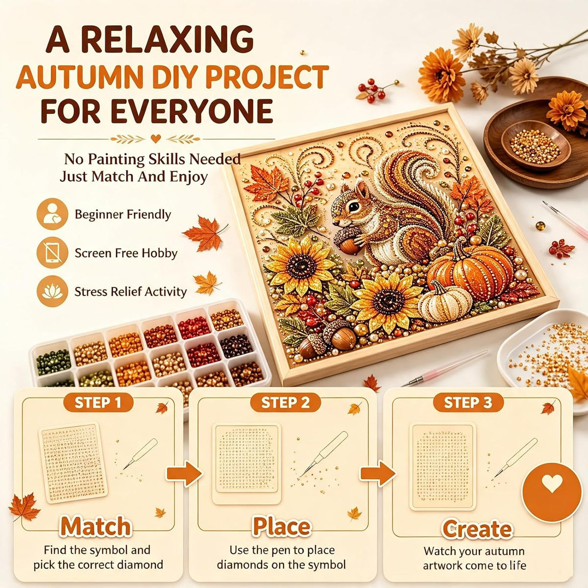Autumn Pearl Painting Kit, Cute Pearl Painting Crafts for Adults