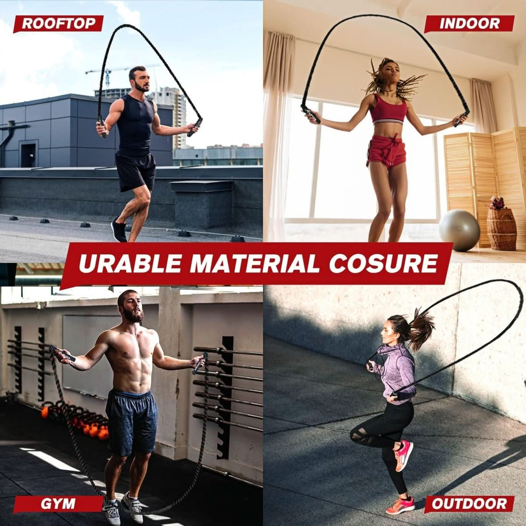 Adjustable weight jump rope for cardio & strength training