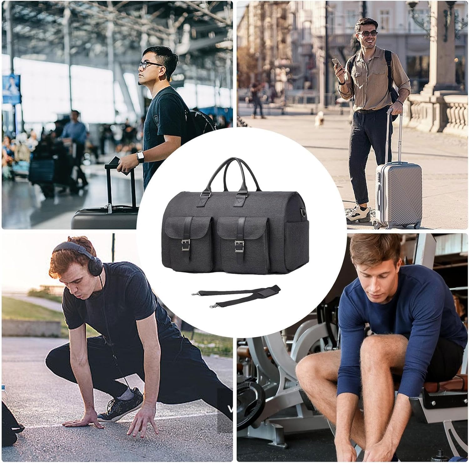 Garment Duffel Weekender Bag – Foldable Carry-On Suit Bag for Men
