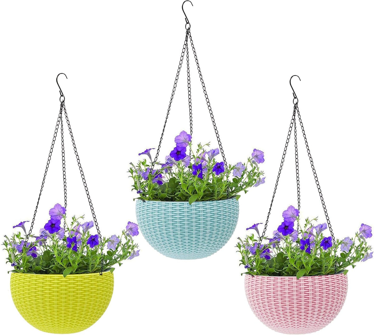 Woven hanging basket for plants with chain – Ideal for balcony and garden