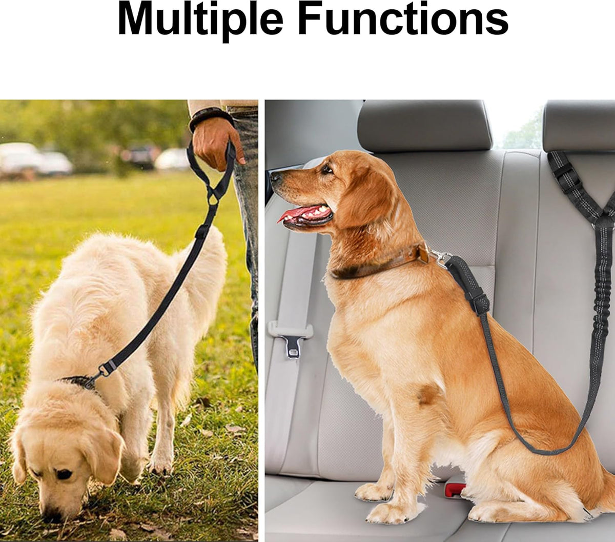 Adjustable Reflective 2-in-1 Dog Car Seatbelt Tether with Headrest Restraint
