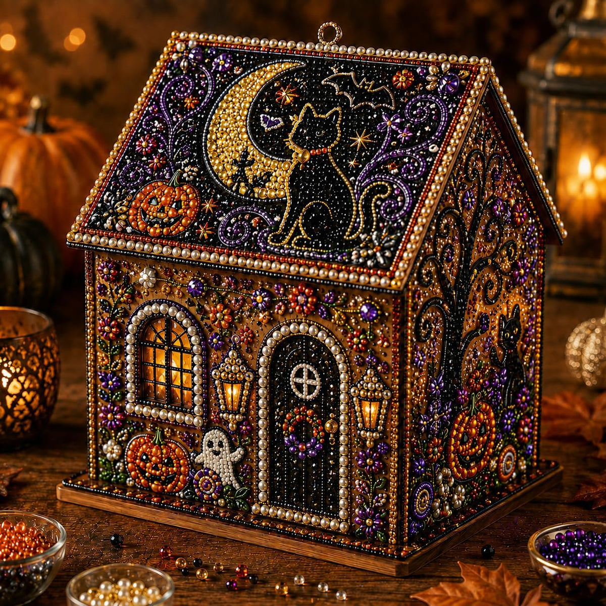 Halloween Wooden House 3D Rhinestone Diamond Art DIY Kit