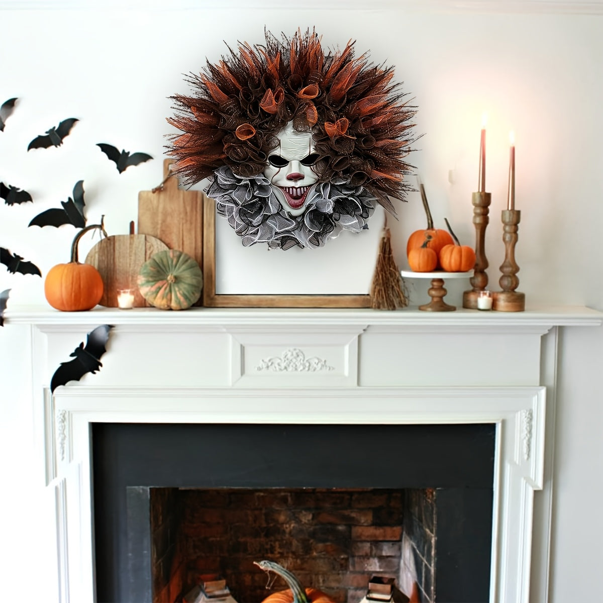 Halloween Scary Clown Mesh Wreath | Creepy Front Door Decor