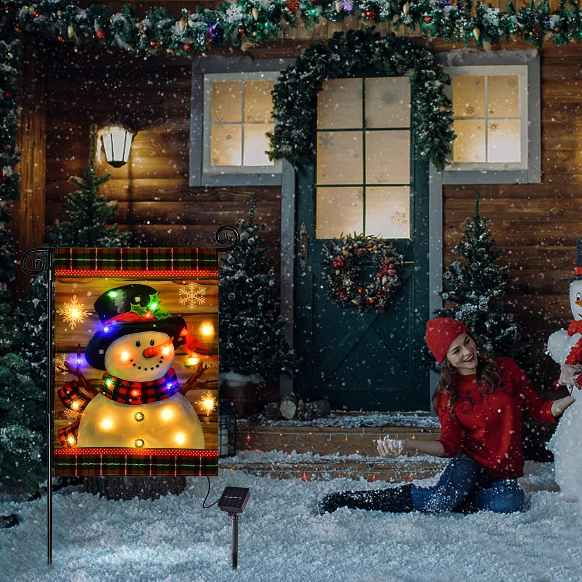 Illuminated Snowman Garden Flag - FrostyFlag