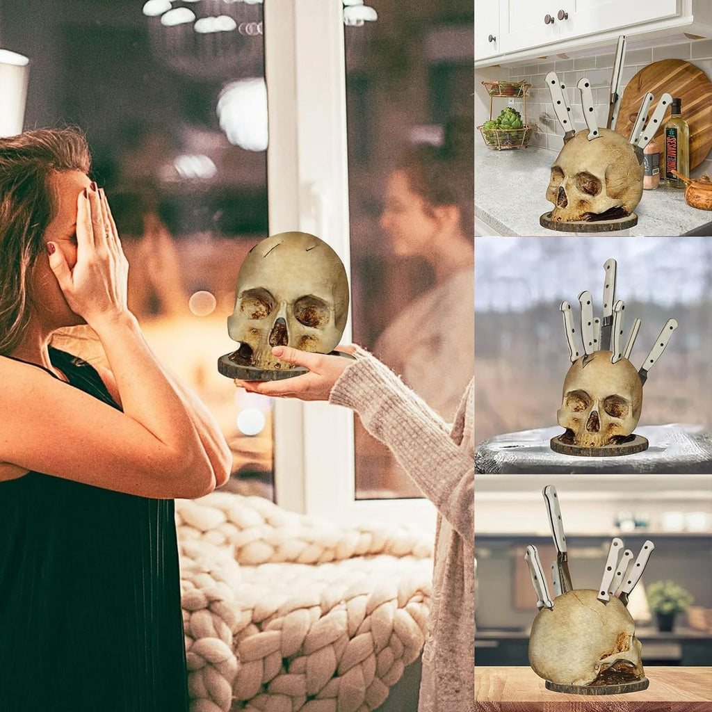 Gothic Skull Knife Holder – Decorative Resin Kitchen Organizer