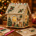 3D Christmas House Diamond Painting Kits for Adults, Light Up Wooden Pearl Art Set DIY Holiday Ornaments