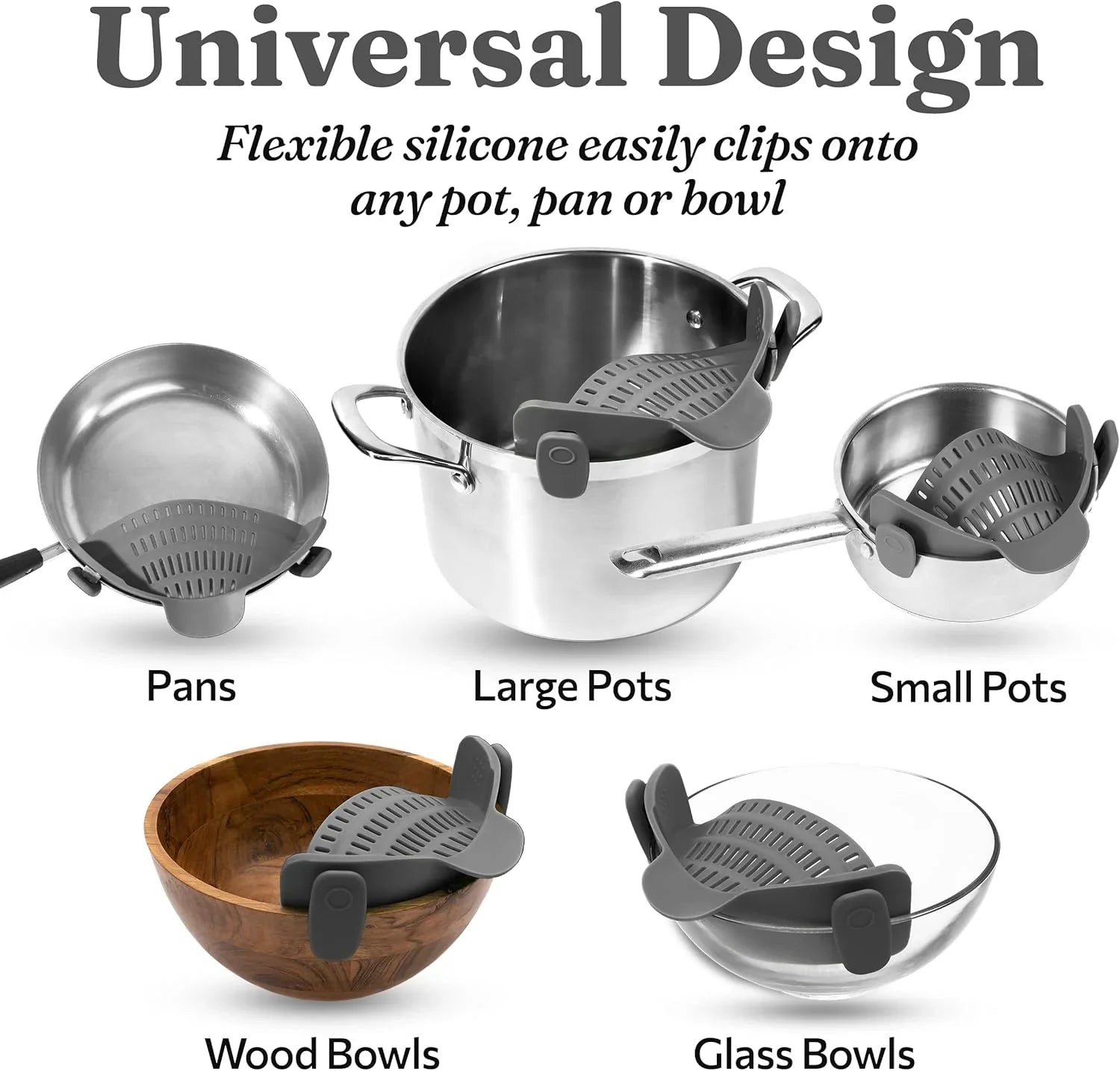 Silicone sieve with clip – Heat-resistant draining container for food