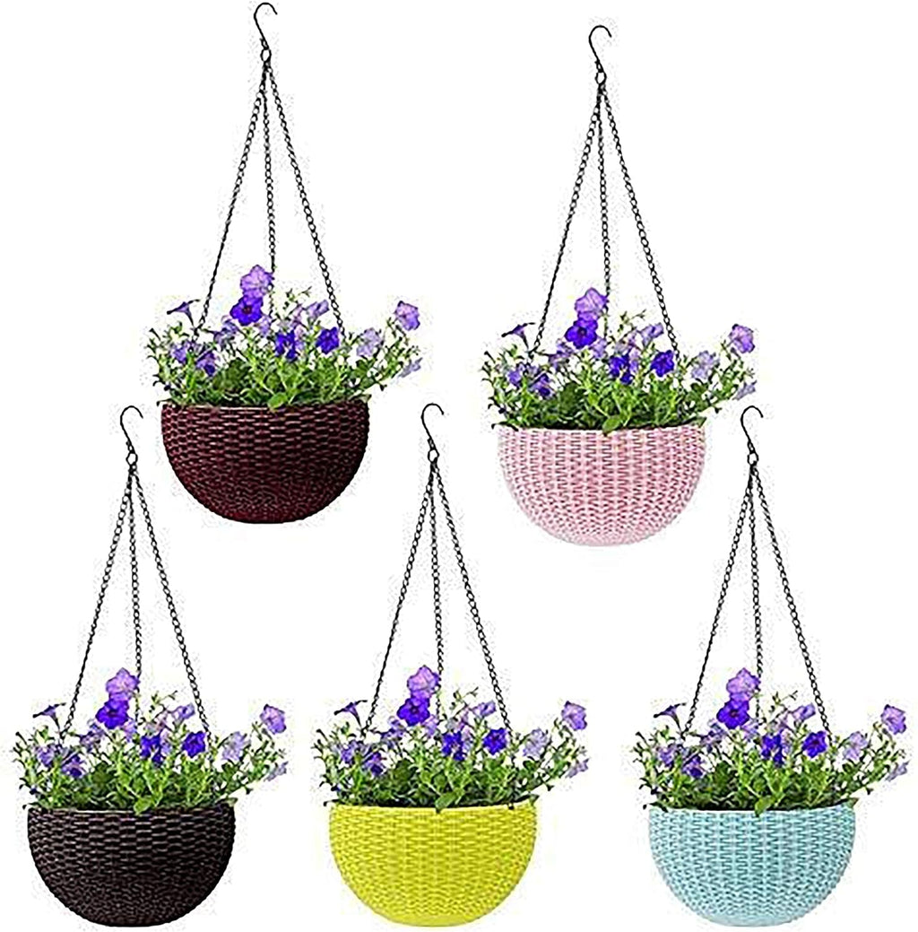 Woven hanging basket for plants with chain – Ideal for balcony and garden