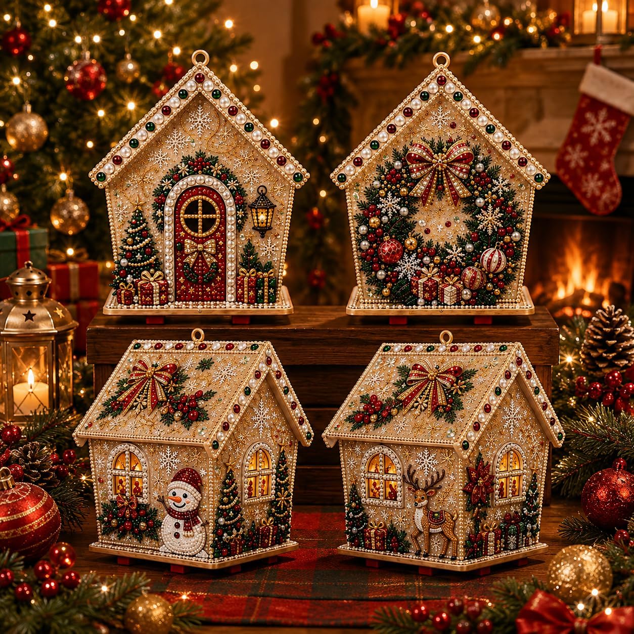 3D Wooden Christmas House Diamond Painting Kit for Adults