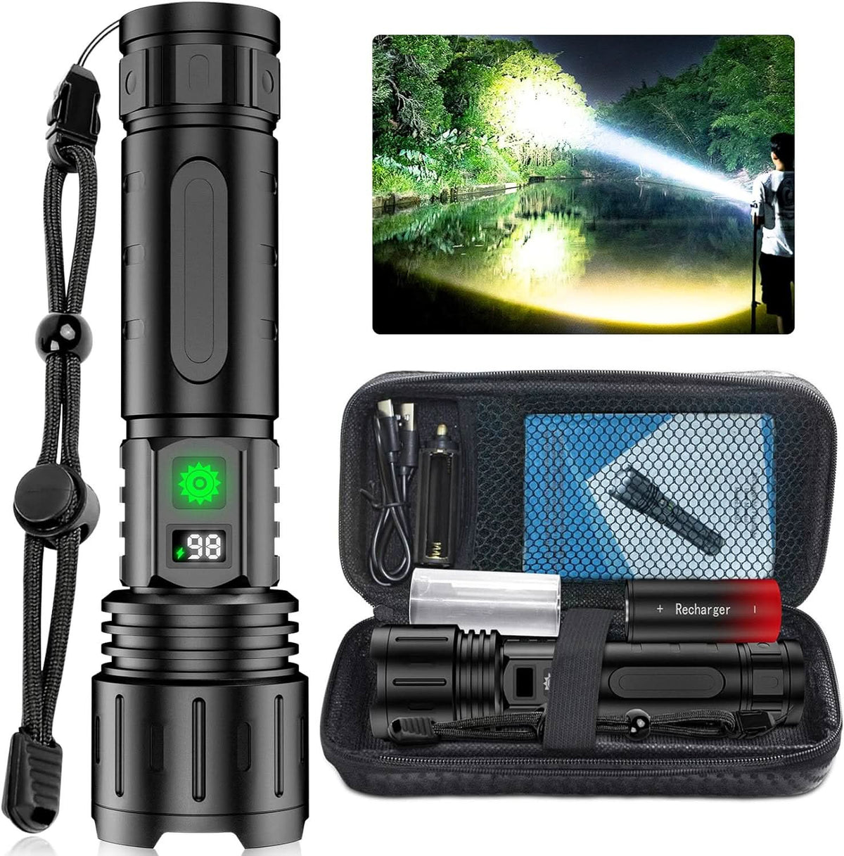 BEAMFORCE X100 – LED flashlight with 100,000 lumens, 5 light modes & power bank function
