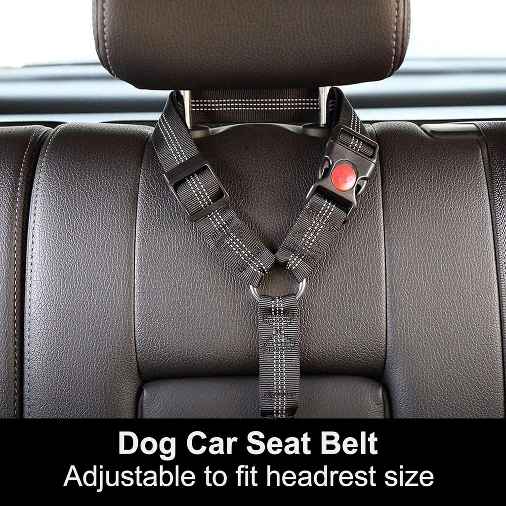 Adjustable Reflective 2-in-1 Dog Car Seatbelt Tether with Headrest Restraint