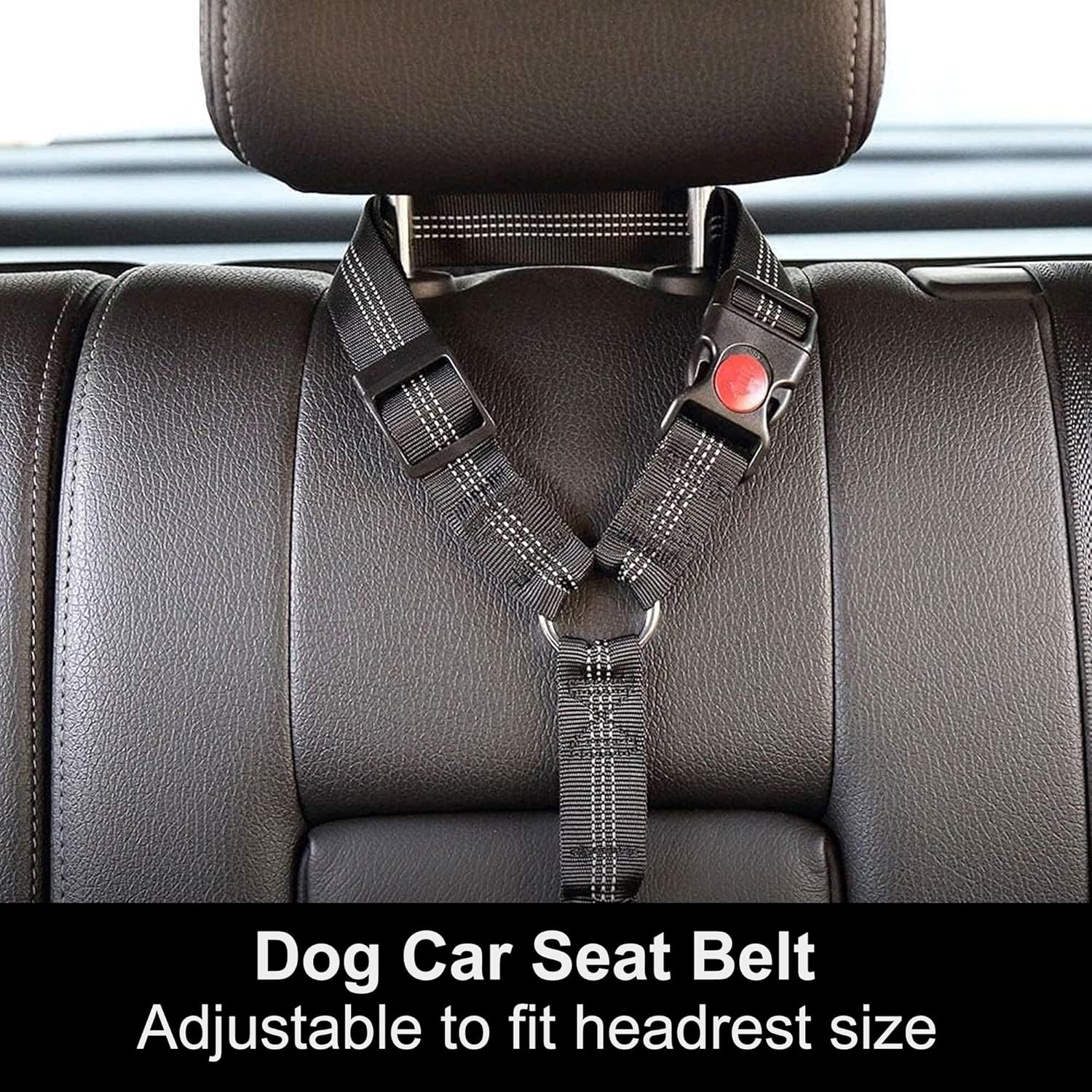 Adjustable Reflective 2-in-1 Dog Car Seatbelt Tether with Headrest Restraint